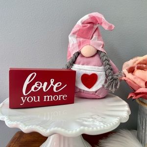 Valentine’s Gnome & Love You More Wood Sign Farmhouse Tier Tray Decor New